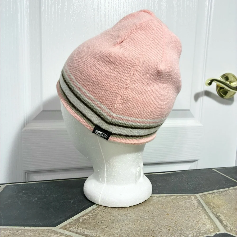 Y2K Adidas Reversible ClimaWarm Beanie Pink Brown White Stripes
